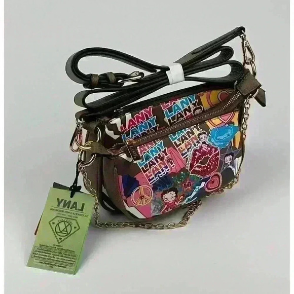 NEW! Betty Boop Womens Lany Vegan Crossbody with Chain Shoulder Bag - Picture 3 of 5